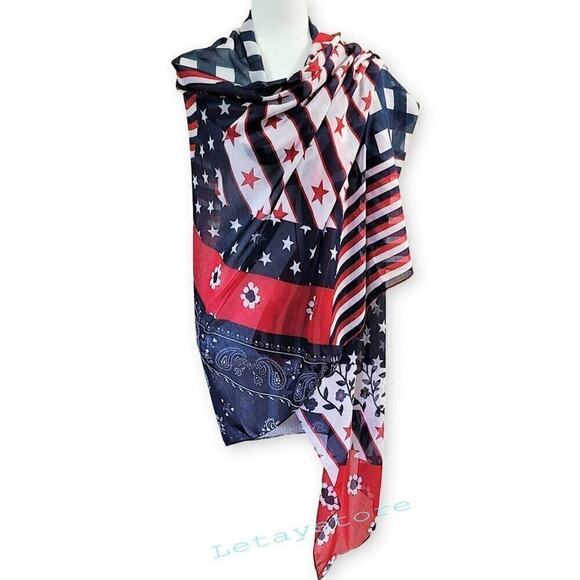 New! CEJON Oversize Convertible Stars and Stripe Cover-Up Wrap Shawl Scarf - Picture 2 of 11